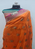 Banarasi Handloom Kora Silk Saree - Orange - Truth Fab