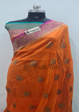 Orange Color Pure Banarasi Handloom Kora Silk Saree