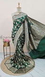 Dark Green Banarasi Handloom Katan Silk Saree - Truth Fab