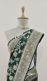Dark Green Banarasi Handloom Katan Silk Saree - Truth Fab
