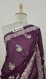 Wine Purple Banarasi Handloom Tussar Georgette Meenakari Saree - Truth Fab