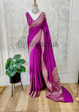 Explosive Purple Khaddi Georgette Banarasi Handloom Saree with Antique Zari Work - Truth Fab