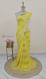 Flax Yellow Banarasi Handloom Tussar Georgette Meenakari Saree - Truth Fab