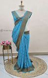 Azure Blue Khaddi Georgette Banarasi Handloom Saree with Antique Zari Work - Truth Fab
