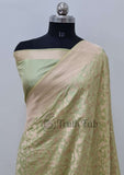 Tea Green Pure Banarasi Handloom Katan Silk Saree- All Over Jaal Work