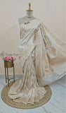 White Banarasi Handloom Katan Silk Saree - Truth Fab