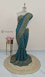 Pine Green Khaddi Georgette Banarasi Handloom Saree with Antique Zari Work - Truth Fab