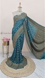 Pine Green Khaddi Georgette Banarasi Handloom Saree with Antique Zari Work - Truth Fab