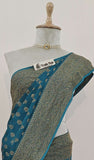 Pine Green Khaddi Georgette Banarasi Handloom Saree with Antique Zari Work - Truth Fab