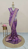 Violet Purple Banarasi Handloom Katan Silk Saree - truth Fab