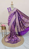 Violet Purple Banarasi Handloom Katan Silk Saree - truth Fab
