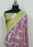 Mauve Color Pure Banarasi Handloom Khaddi Georgette Saree- Sona Rupa Jaal Work