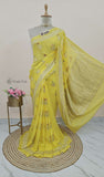 Flax Yellow Banarasi Handloom Tussar Georgette Meenakari Saree - Truth Fab