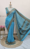 Azure Blue Khaddi Georgette Banarasi Handloom Saree with Antique Zari Work - Truth Fab