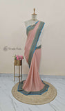 2D shade Khaddi Georgette Banarasi Handloom Saree with Antique Zari Work - Truth Fab