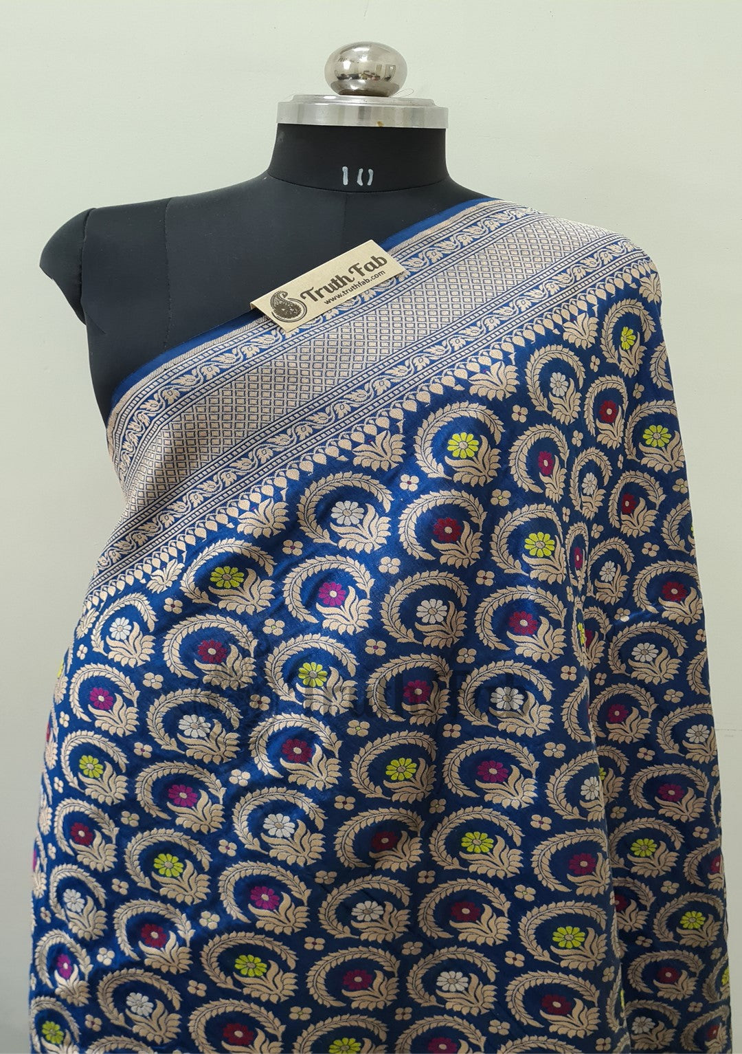 Cobalt Blue Pure Banarasi Handloom Katan Silk Saree- All Over Jaal Work With Meenakari