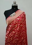 Red Color Pure Banarasi Handloom Katan Silk Saree- All Over Jaal Work