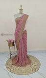 Rauge Pink Khaddi Georgette Banarasi Handloom Saree with Antique Zari Work - Truth Fab