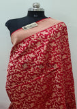 Red Color Pure Banarasi Handloom Katan Silk Saree- All Over Jaal Work