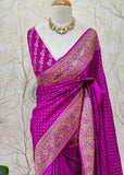 Explosive Purple Pure Banarasi Handloom Khaddi Georgette Saree- Antique Zari