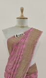 Rauge Pink Khaddi Georgette Banarasi Handloom Saree with Antique Zari Work - Truth Fab
