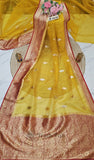 Mimosa Yellow Pure Banarasi Handloom Kora Silk Saree