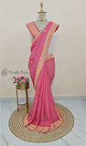 Strawberry Pink Banarasi Handloom Khaddi Chiffon Gold Zari Saree- Truth Fab 