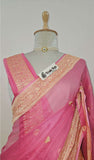 Strawberry Pink Banarasi Handloom Khaddi Chiffon Gold Zari Saree- Truth Fab 
