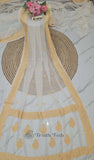 White Banarasi Handloom Khaddi Chiffon Gold Zari Saree- Truth Fab  