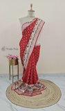 Red Banarasi Handloom Tussar Georgette Meenakari Saree - Truth Fab