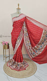 Red Banarasi Handloom Tussar Georgette Meenakari Saree - Truth Fab