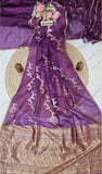 Palatinate Purple Pure Banarasi Handloom Kora Silk Saree