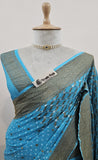 Azure Blue Color Pure Banarasi Handloom Khaddi Georgette Saree- Antique Zari