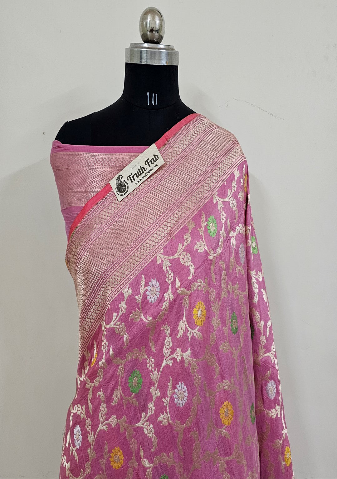 Baby Pink Pure Banarasi Handloom Katan Silk Saree- All Over Jaal Work With Meenakari