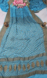 Azure Blue Khaddi Georgette Banarasi Handloom Saree with Antique Zari Work - Truth Fab