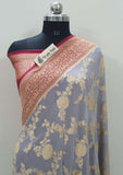 Blue Banarasi Handloom Khaddi Georgette Saree With water zari-Sky Blue - Truth Fab