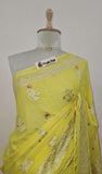 Flax Yellow Banarasi Handloom Tussar Georgette Meenakari Saree - Truth Fab