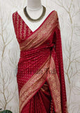 Khaddi Georgette Banarasi Handloom Saree with Antique Zari Work -Maroon- Truth Fab