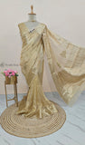 Golden Color Pure Banarasi Handloom Tissue Silk Saree- Hand Work