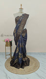 Blue Color Pure Banarasi Handloom Tussar Georgette Saree- Digital Print Design