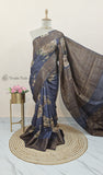 Blue Color Pure Banarasi Handloom Tussar Georgette Saree- Digital Print Design