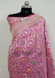Baby Pink Pure Banarasi Handloom Katan Silk Saree- All Over Jaal Work With Meenakari