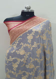 Blue Banarasi Handloom Khaddi Georgette Saree With water zari - Sky Blue - Truth Fab
