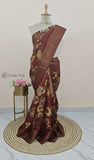 Maroon Color Khaddi Georgette Banarasi Handloom Saree with Antique Zari Work - Truth Fab