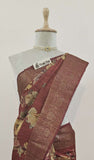 Maroon Color Khaddi Georgette Banarasi Handloom Saree with Antique Zari Work - Truth Fab