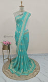 Aquamarine Blue Pure Banarasi Handloom Khaddi Georgette Saree- Meenakari Design