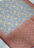 Blue Banarasi Handloom Khaddi Georgette Saree With water zari - Sky Blue - Truth Fab