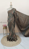 Hunter Green Pure Banarasi Handloom Tussar Georgette Saree- Digital Print Design