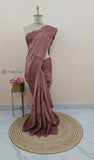 Rose Pink Pure Banarasi Handloom Tussar Georgette Saree- Digital Print Design