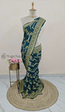 Teal Blue Banarasi Handloom Chiffon Saree - Truth Fab